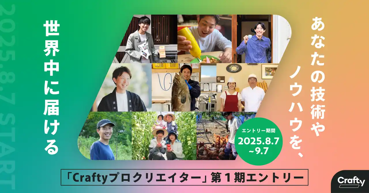 職人や生産者の技術やノウハウを、映像で世界に発信するプラットフォーム「Crafty(クラフティ)」がプロクリエイターの第1期エントリーを受付開始
