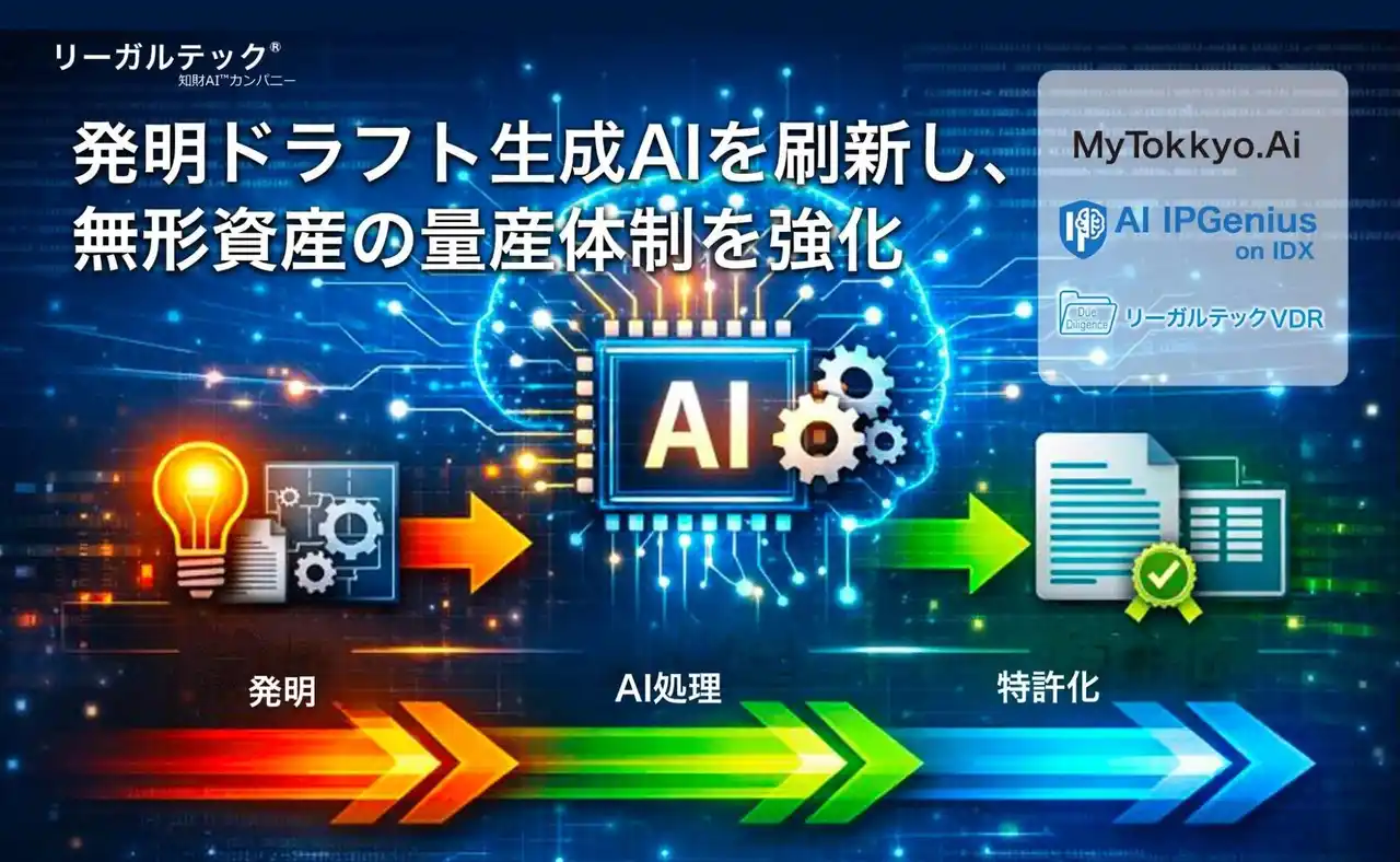 【リーガルテック株式会社】 【知財AI】リーガルテック社、発明ドラフト生成AIを刷新し、無形資産の量産体制を強化
