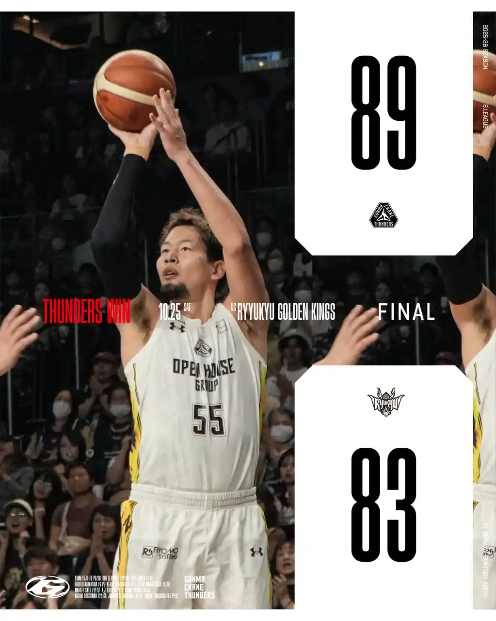 【群馬クレインサンダーズ:試合結果】10/25(土) vs 琉球ゴールデンキングス りそなグループ B.LEAGUE 2025-26シーズン
