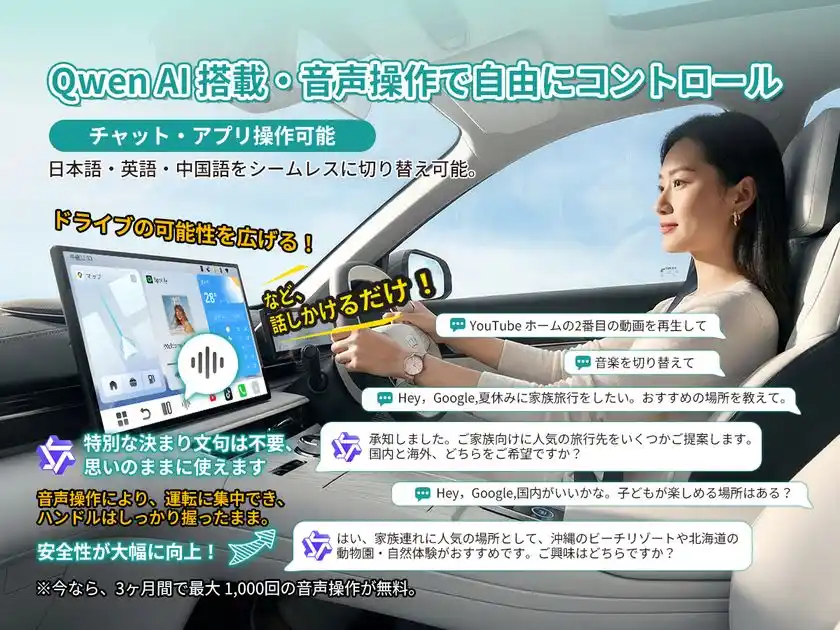 AI音声アシスタント搭載で、話しかけるだけで操作できるスマートな車内体験を実現します