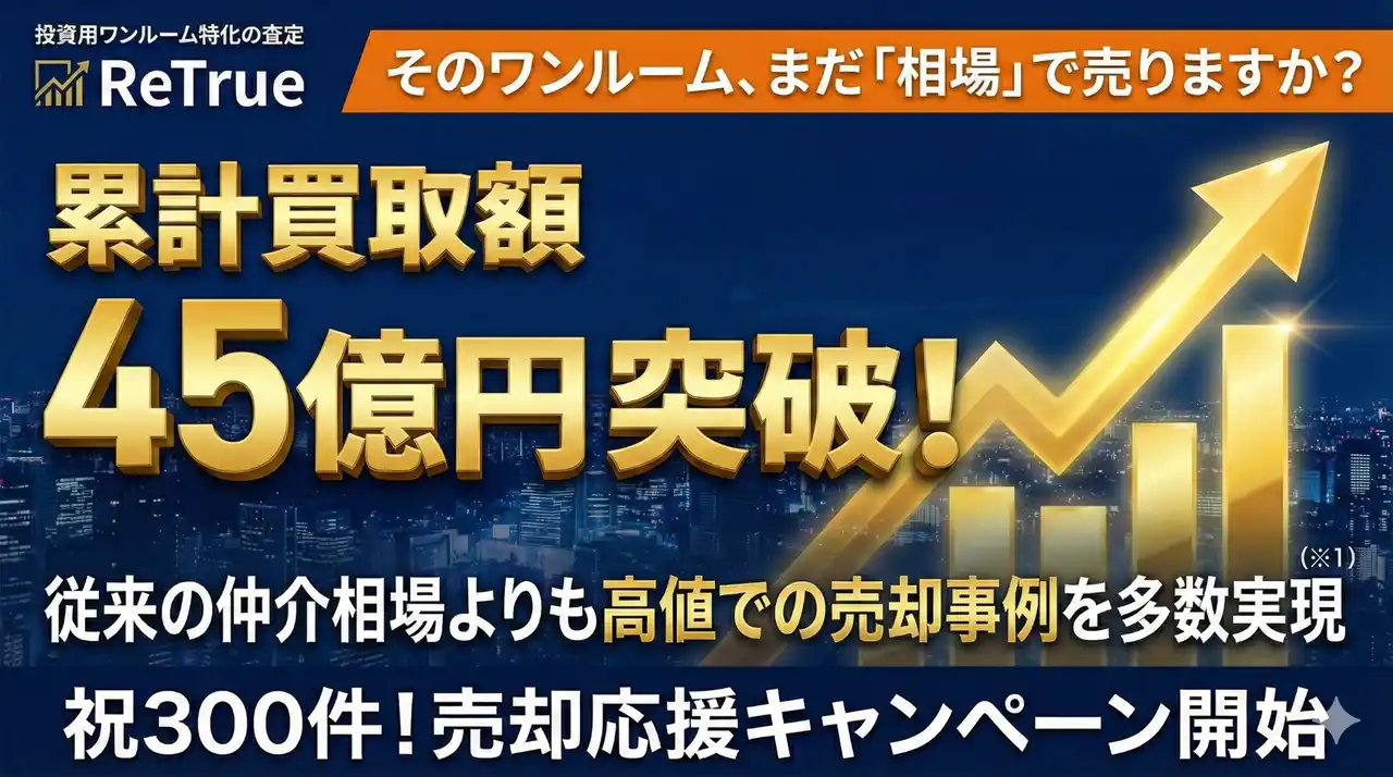 【株式会社SOZO】 そのワンルーム、まだ「相場」で売りますか？ 投資用ワンルーム特化の査定「ReTrue（リトゥルー）」累計買取額45億円突破
