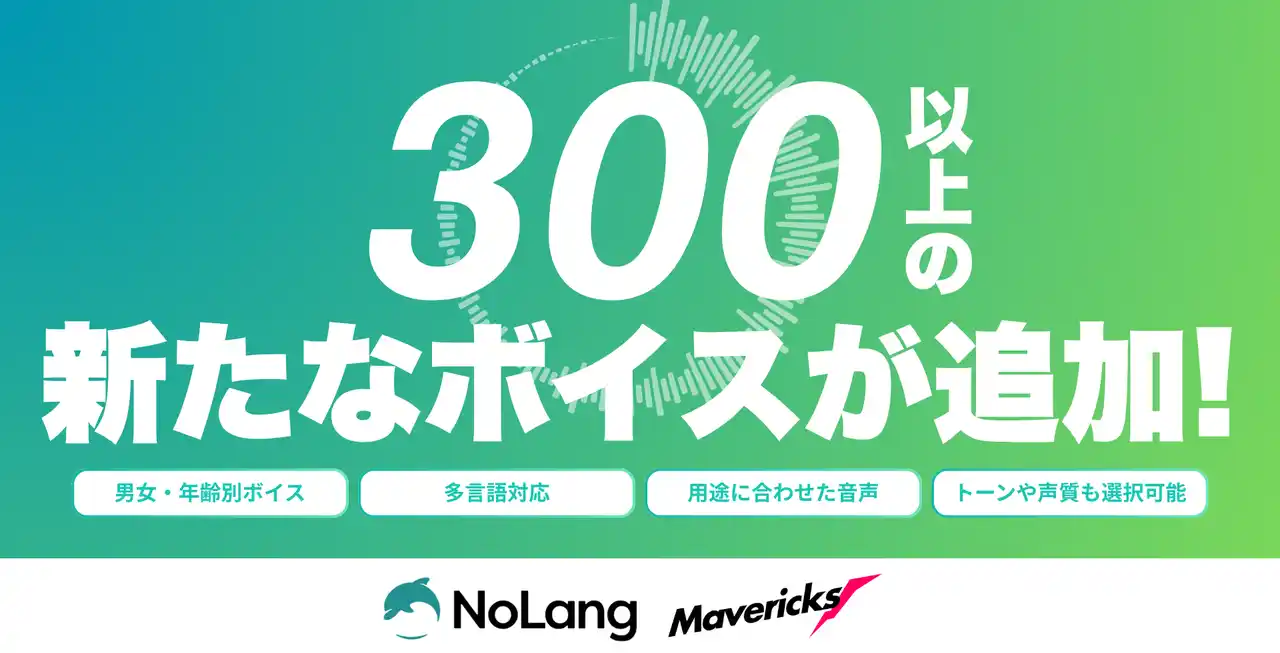 動画生成AI「NoLang」、300種類以上の「音声」を追加し、動画の表現力を大幅に拡張。あらゆるビジネスシーンにおける最適な音声が使用可能に