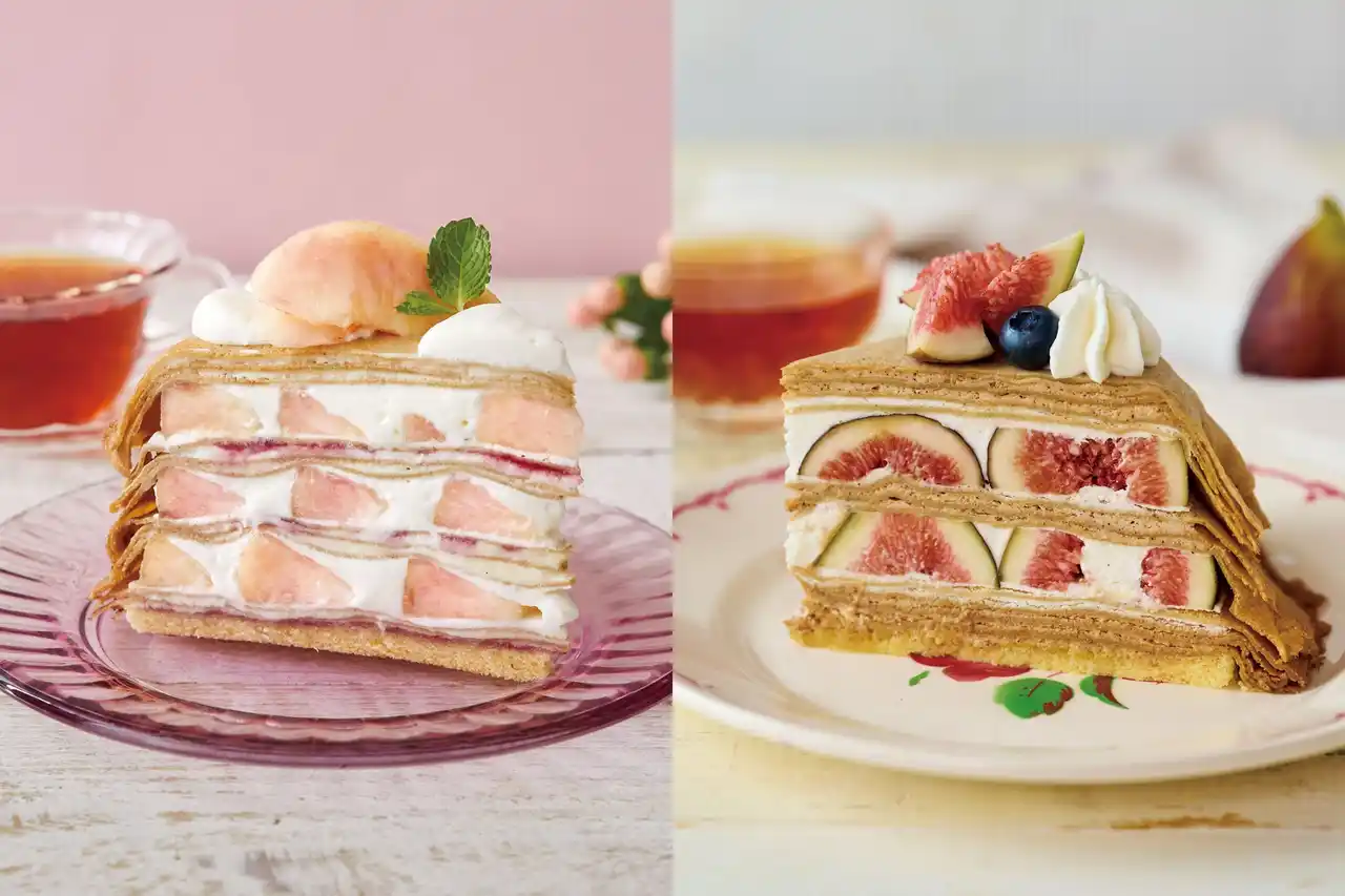 【Afternoon Tea LOVE&TABLE】毎年人気の白桃、とろける食感のマンゴーや旬のいちじくの新作ミルクレープを発売