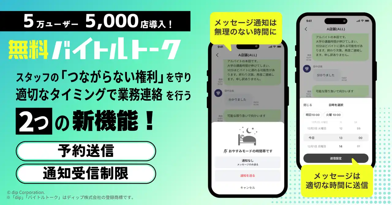 【ディップ】 バイトルトーク、サービス開始1年でユーザー数5万人・導入社数2,000社5,000店突破