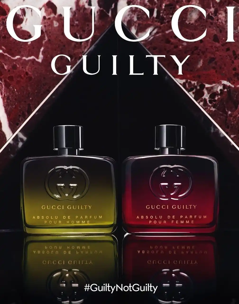 グッチ ビューティが贈る、魅惑的なフレグランスデュオ「グッチ ギルティ アプソリュ ド パルファム プールオム & プールファム」登場