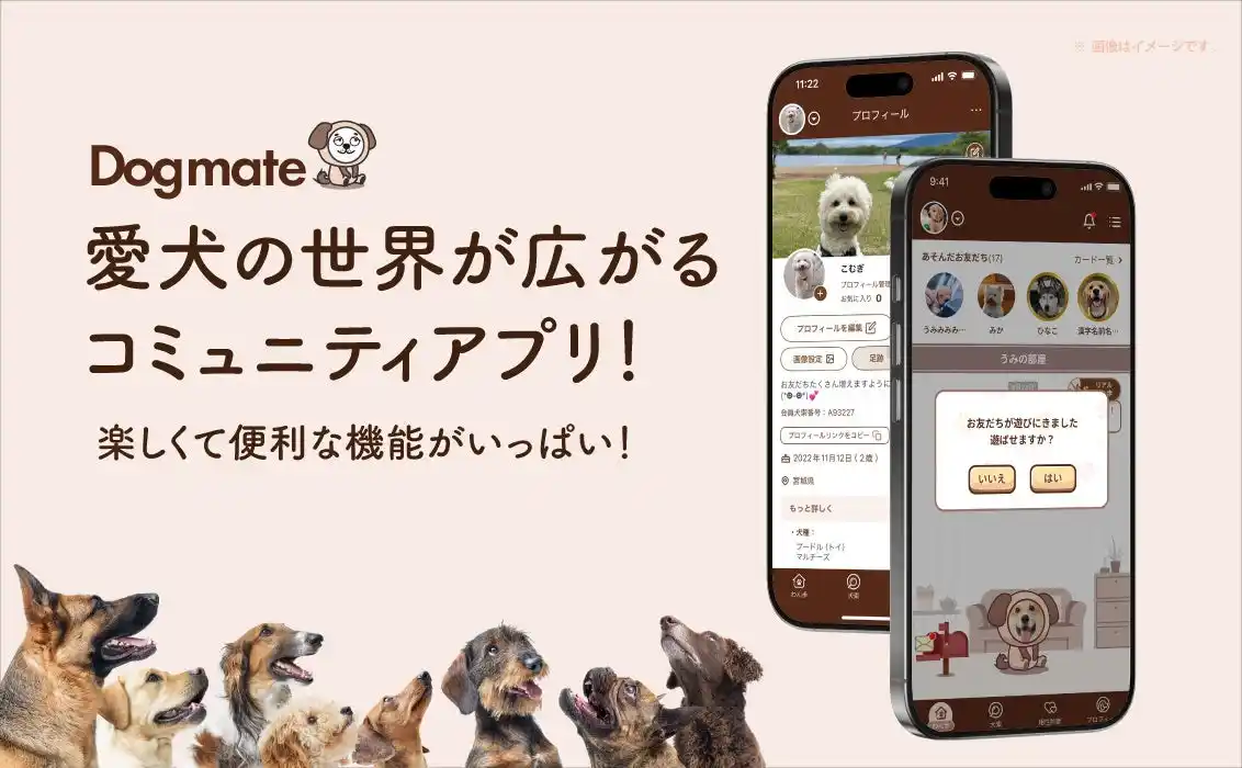 兄弟犬検索など豊富な機能の愛犬家向け新アプリ「Dogmate」をリリース