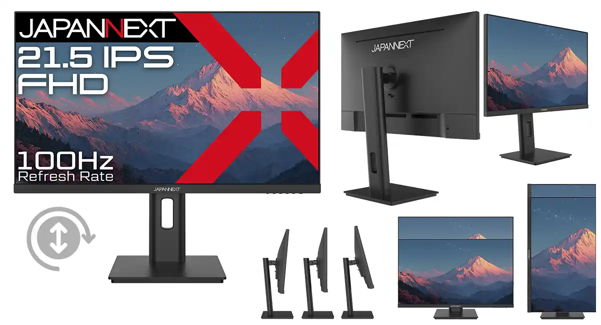 JAPANNEXTが21.5インチ IPSパネル採用 昇降式多機能スタンド搭載のフルHD液晶モニターを15,980円で8月8日(金)に発売