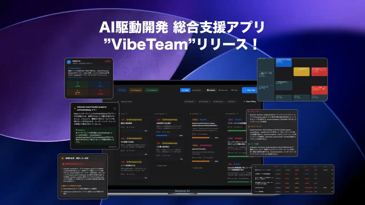 株式会社FutureHR、AI駆動開発(Vibe coding /Agentic coding)総合支援アプリ"VibeTeam"をリリース！