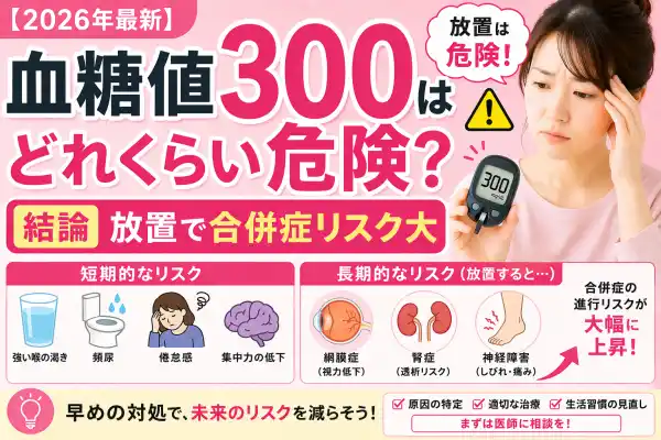 【2026年最新】血糖値300はどれくらい危険？結論：放置で合併症リスク大｜緊急性と対処法を解説