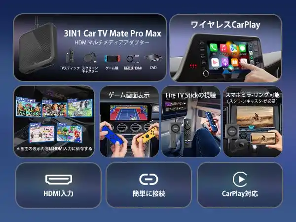 【Nerrcilo】 Fire TV Stick・ゲーム機・スマホ映像を車載ディスプレイで再生！HDMI入力＆ワイヤレスCarPlay対応「Car TV Mate Pro Max」Amazonブラックフライデーで20％オフ