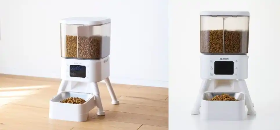 【エレコム株式会社】 不在時も2種類のフードをあげられる！健康管理やちょっとしたご褒美にもぴったりなタイマー式自動給餌器を新発売